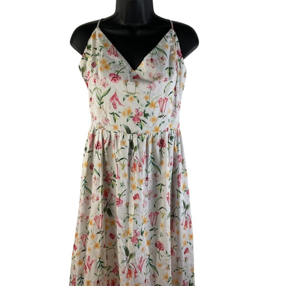 H&M Floral Cotton Midi Sundress White Pink Yellow Smocked Back Strappy Womens M - Picture 11 of 16